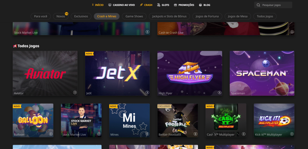 Seção de Jogos Crash - Betfair Casino