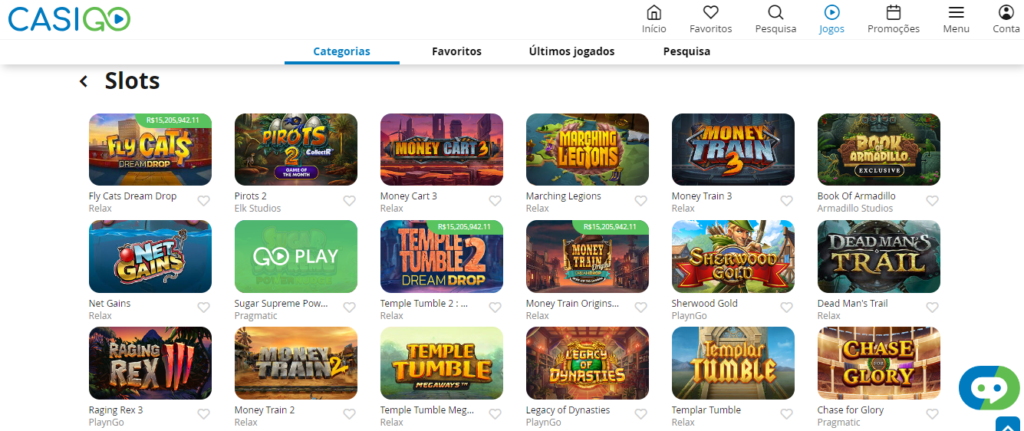 Seção de jogos de caça-níqueis - CasiGO Casino