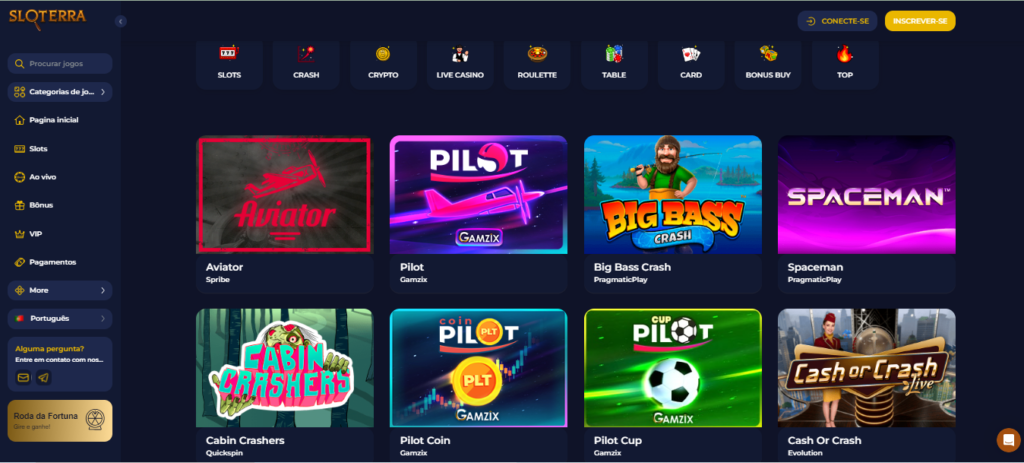 Seção de jogos crash - Sloterra Casino