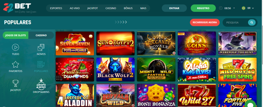 Seção de jogos de caça-níqueis - 22BET Casino