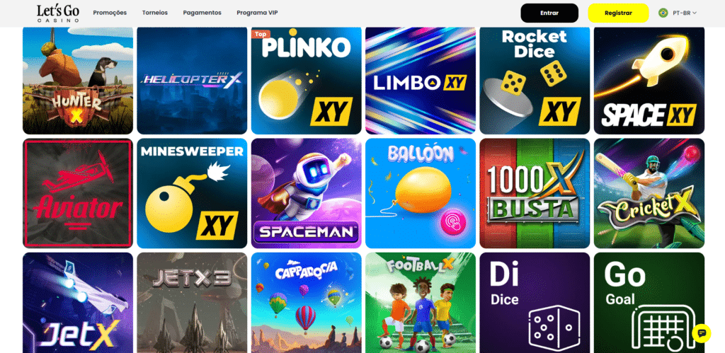 Seção de Jogos Crash - Let's Go Casino