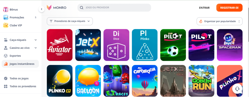 Seção de jogos crash - Monro Casino 
