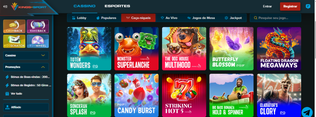 Seção de jogos de caça-níqueis - Kings of Sport Casino