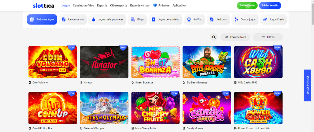 Seção de jogos de caça-níqueis - Slottica Casino