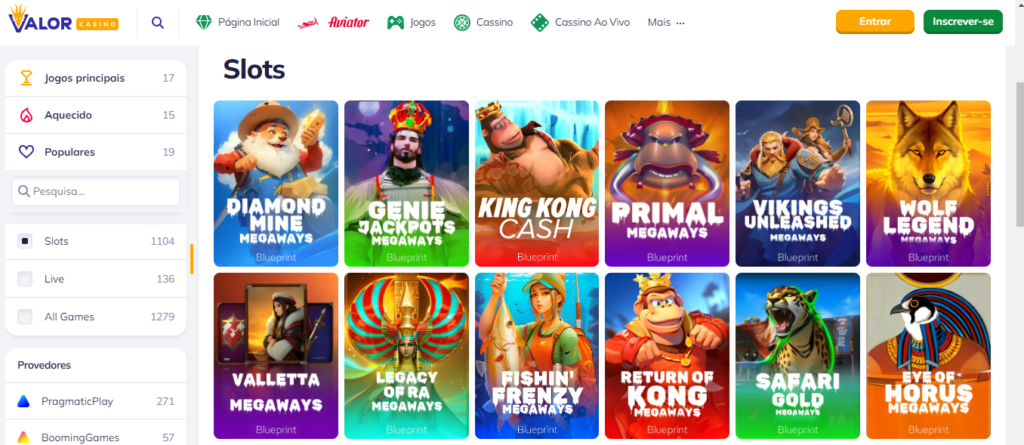Seção de jogos de caça-níqueis - ValorBet Casino