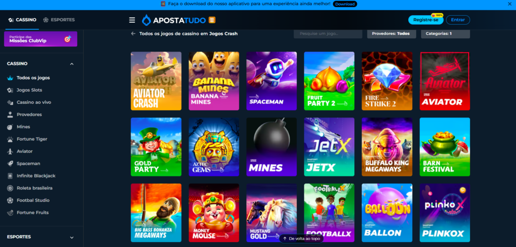 Seção de Jogos Crash - ApostaTudo Bet Casino