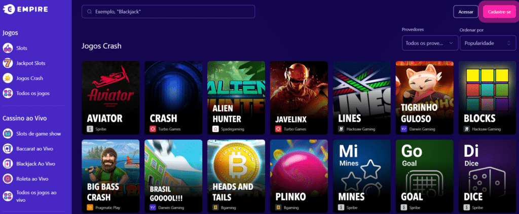 Seção de Jogos Crash - Empire.io Casino