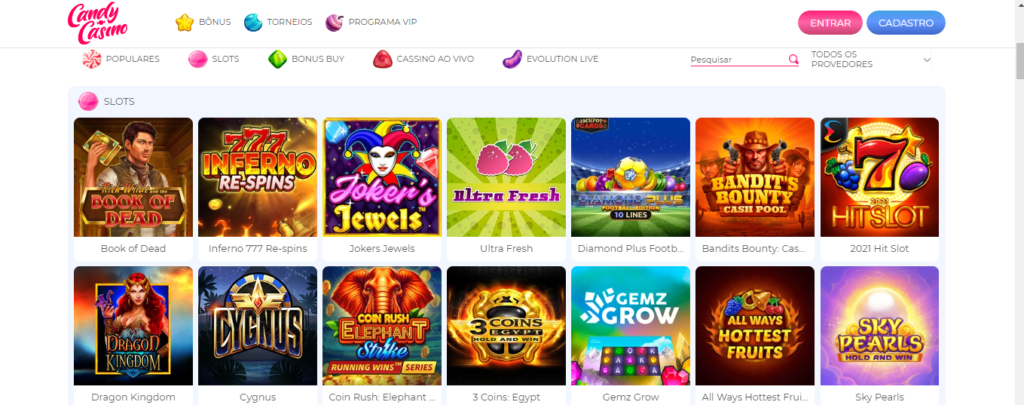 Seção de jogos de caça-níqueis - Candy Casino