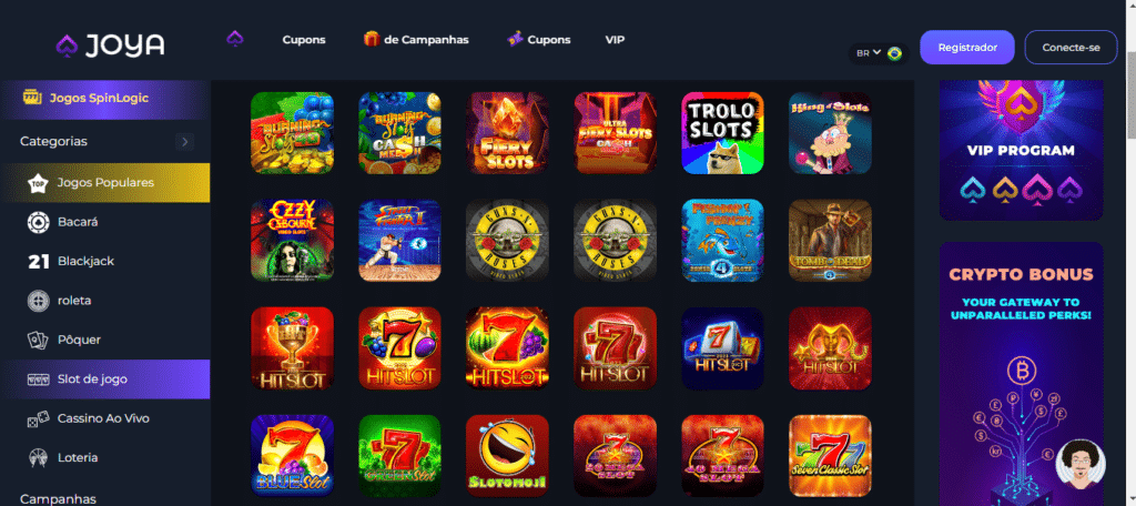 Seção de jogos de caça-níqueis - Joya Casino