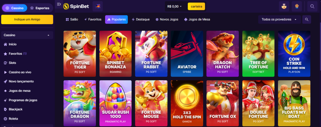 Seção de jogos de caça-níqueis - SpinBet Casino