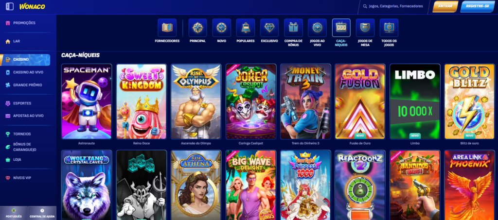 Seção de jogos de caça-níqueis - Wonaco Casino